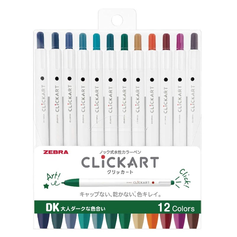 Zebra Technologies Zebra Clickart Water-Based Pen Calm Dark 12 Colors Set, Wyss22-12Cdk - Image 1